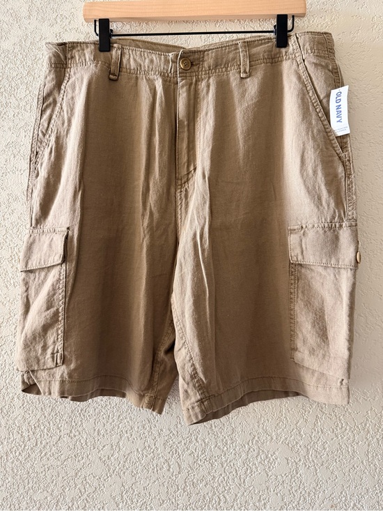 Old Navy Other - OLD NAVY Men’s Khaki Casual Relaxed Cargo Linen Blend Shorts Size 36